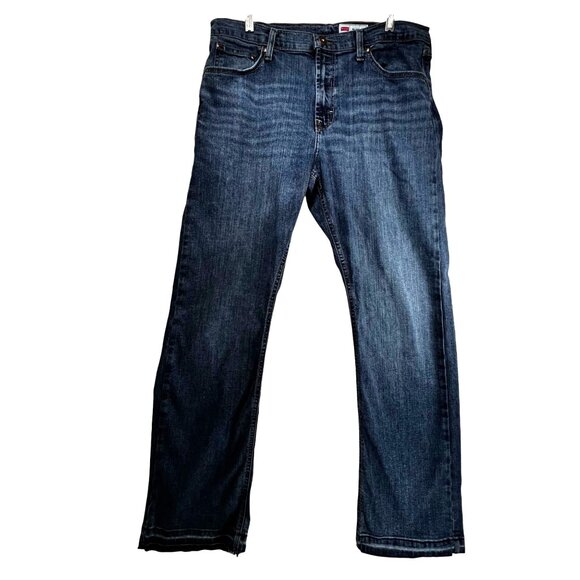 Wrangler Jeans Mens Dark Blue Relaxed Boot Western Cowboy Cotton 34X30 Tag READ - Picture 2 of 11